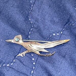 Silver Bird Brooch with Turquoise Accent
